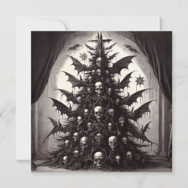 Horror Skulls Christmas Tree Goth Xmas Holiday Card (Front)