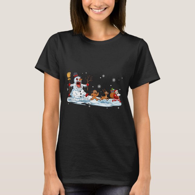Horror Snowman Christmas Reindeer Gingerbread Sant T-Shirt (Front)