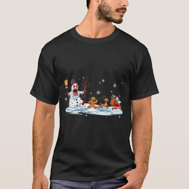 Horror Snowman Christmas Reindeer Gingerbread Sant T-Shirt (Front)