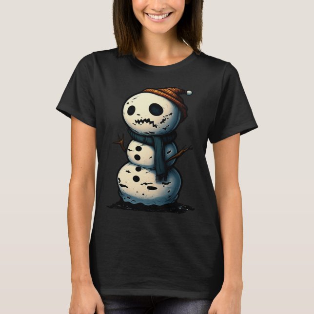 Horror Snowman Nightmare Scary Terrifying Hallowee T-Shirt (Front)
