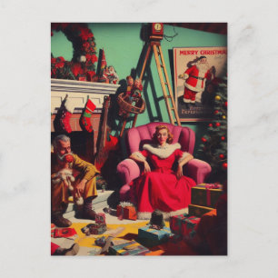 Horror Spooky Christmas Retro Family Portrait Postcard