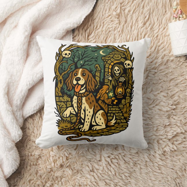 Horror Spooky Skeleton Dog Aesthetic Cushion (Blanket)
