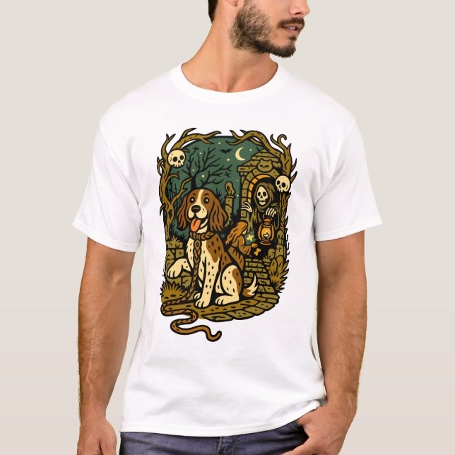 Horror Spooky Skeleton Dog Aesthetic T-Shirt (Front)