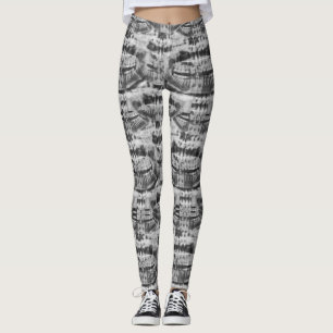 horror teeth black and white pattern leggings