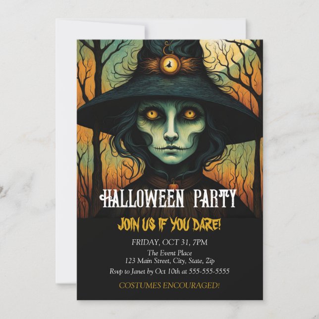 Horror Witch Face Costume Halloween Birthday Invitation (Front)