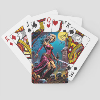 Horror Zombie Girl With Sword Playing Cards