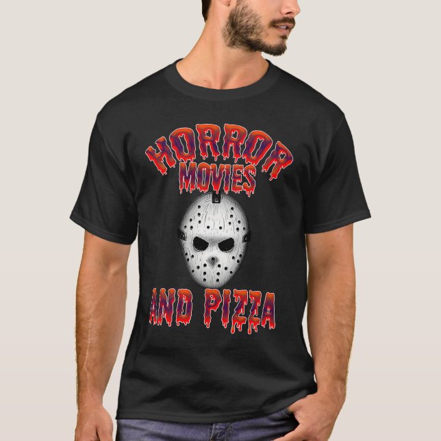 Horrormovies and Pizza  for Halloween Party with m T-Shirt (Front)