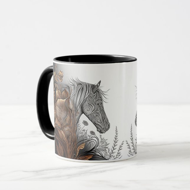 Horse #03 - Copper and Ink Mug Cup (Front Left)