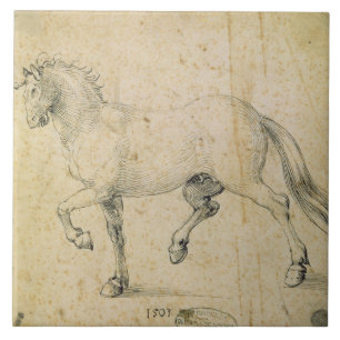 Horse, 1503 (pen and ink on paper) ceramic tile