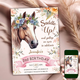 Horse 2nd Birthday CowGirl Floral Saddle Up Invitation
