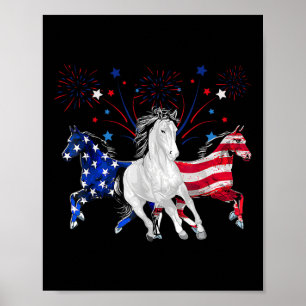 Horse 4th Of July Patriotic American Flag Poster