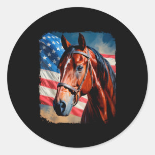 Horse 4th Of July Patriotic Horse American Flag Classic Round Sticker