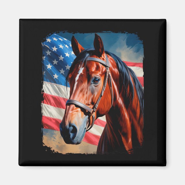 Horse 4th Of July Patriotic Horse American Flag  Magnet (Front)