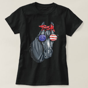 Horse 4th of July Women Horse Graphic American T-Shirt