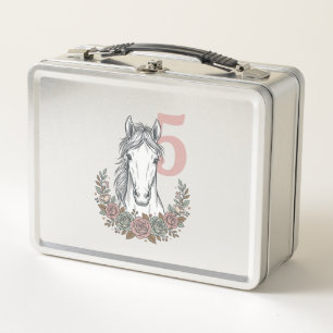 Horse 5th Birthday Vintage Floral Kids Party Desig Metal Lunch Box