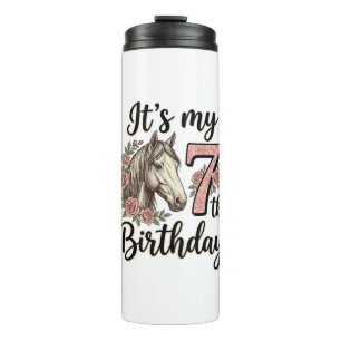 Horse 7th Birthday Girl Floral Vintage Shirt Desig Thermal Tumbler
