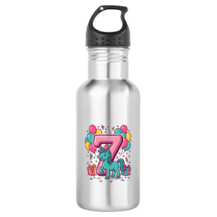 Horse 7th Birthday Party Cute Pony Vector Design_1 532 Ml Water Bottle