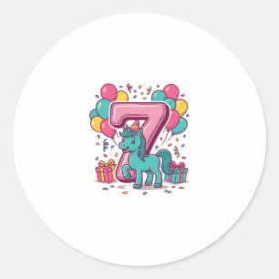 Horse 7th Birthday Party Cute Pony Vector Design_1 Classic Round Sticker
