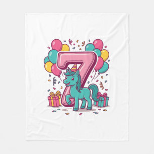 Horse 7th Birthday Party Cute Pony Vector Design_1 Fleece Blanket