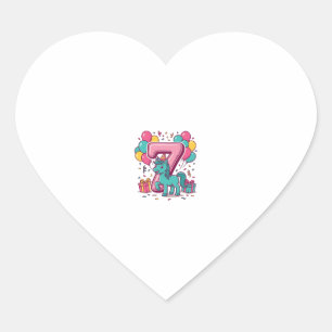 Horse 7th Birthday Party Cute Pony Vector Design_1 Heart Sticker