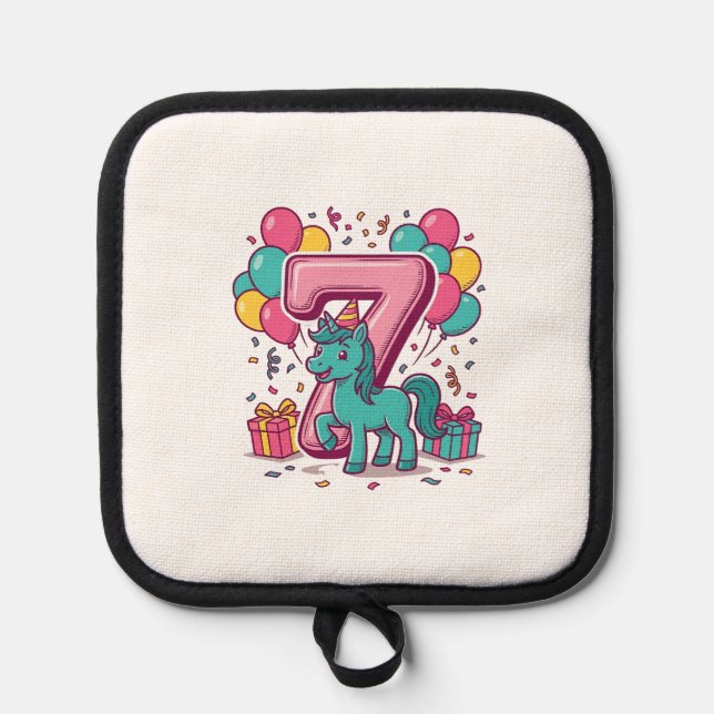 Horse 7th Birthday Party Cute Pony Vector Design_1 Pot Holder (Front)