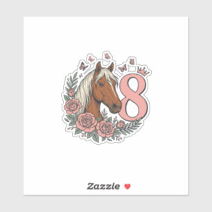 Horse 8th Birthday Floral Vintage Engraving Design