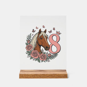 Horse 8th Birthday Floral Vintage Engraving Design Acrylic Sign