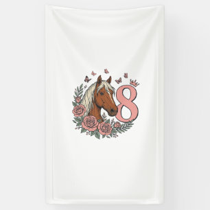 Horse 8th Birthday Floral Vintage Engraving Design Banner