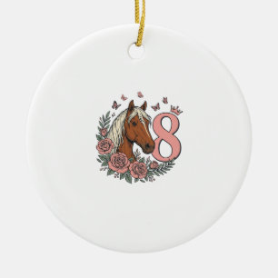 Horse 8th Birthday Floral Vintage Engraving Design Ceramic Ornament