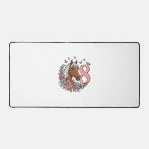 Horse 8th Birthday Floral Vintage Engraving Design Desk Mat