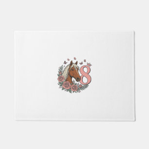 Horse 8th Birthday Floral Vintage Engraving Design Doormat