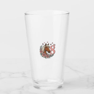 Horse 8th Birthday Floral Vintage Engraving Design Glass