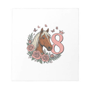 Horse 8th Birthday Floral Vintage Engraving Design Notepad