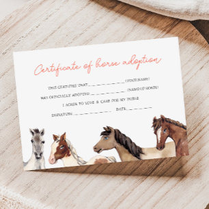 Horse Adoption Fill in Certificate Card