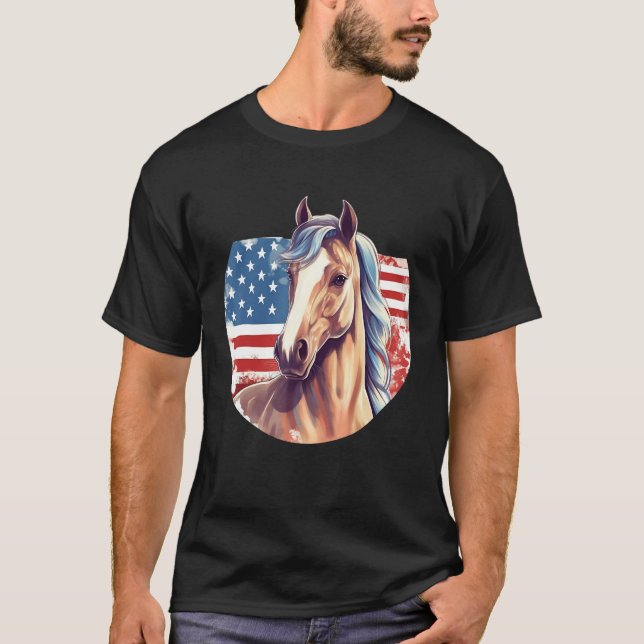 Horse American Flag 4th of July Patriotic Horsebac T-Shirt (Front)