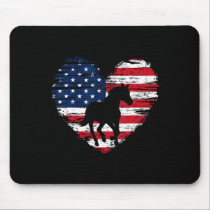 Horse American Flag Heart 4th Of July Usa Patrioti Mouse Pad