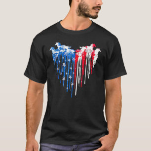 Horse American Flag Heart 4th Of July Usa Patrioti T-Shirt