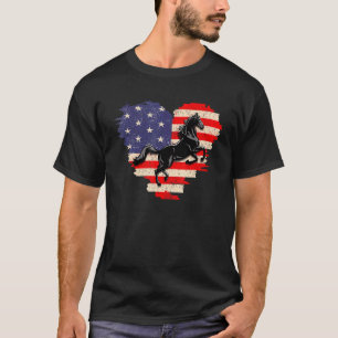Horse American Flag Heart 4th Of July Usa Patrioti T-Shirt