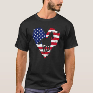 Horse American Flag Heart 4th Of July Usa Patrioti T-Shirt