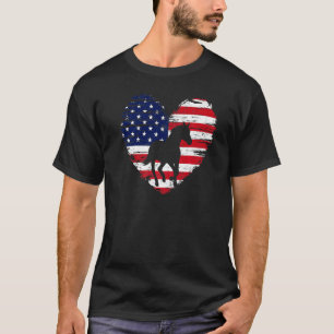 Horse American Flag Heart 4th Of July Usa Patrioti T-Shirt