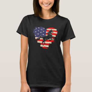 Horse American Flag Heart 4th Of July Usa Patrioti T-Shirt