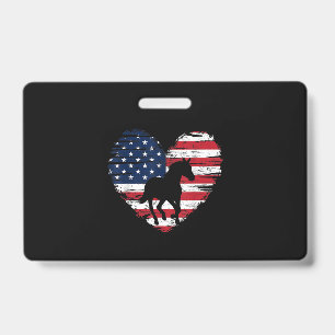 Horse American Flag Heart USA Patriotic Pride ID Badge