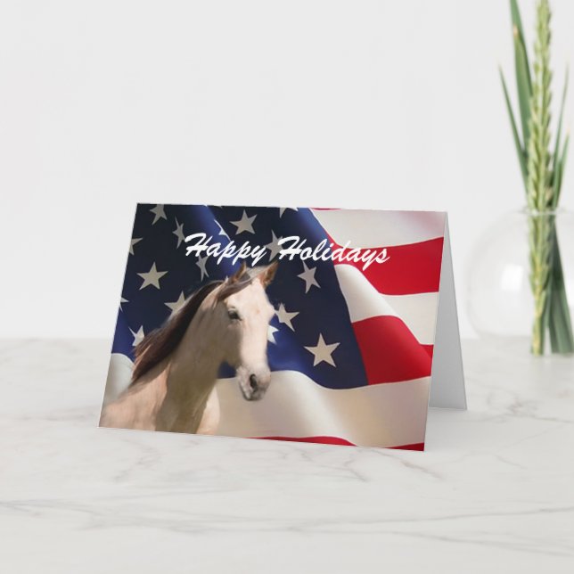 Horse and American Flag Christmas Card (Front)