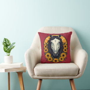 Horse And Black Eyed Susan Flowers Cushion