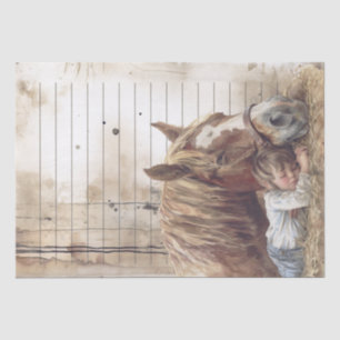 Horse And Boy In Barn Asleep "Best friends" Tissue Paper