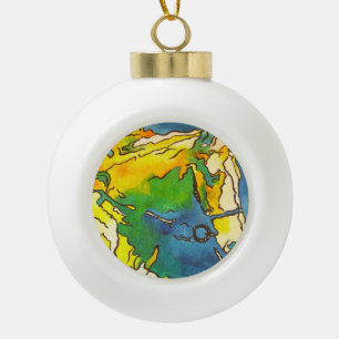 "Horse and Bridle Colourful Black Outline Art"  #h Ceramic Ball Christmas Ornament