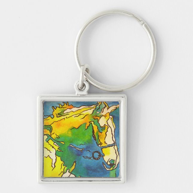 "Horse and Bridle Colourful Black Outline Art"  #h Key Ring (Front)