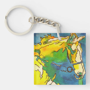 "Horse and Bridle Colourful Black Outline Art"  #h Key Ring
