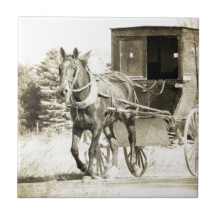 Horse and Buggy Sepia Ceramic Tile
