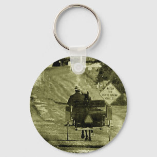 Horse and Buggy Sepia Grunge Key Ring